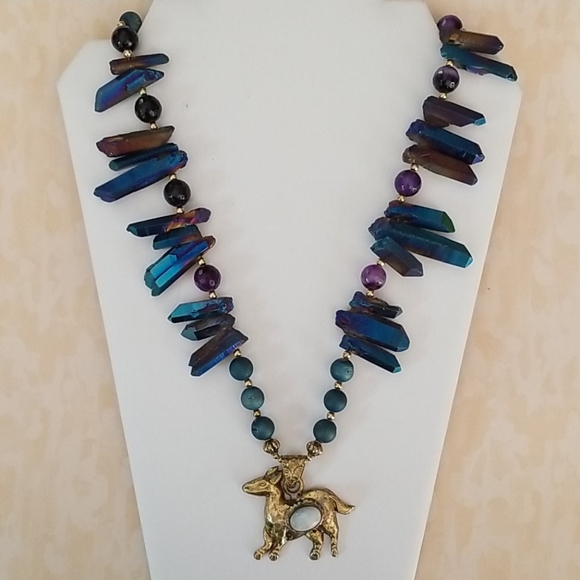 Hand Crafted Boho Tribal Moonstone Tibetan Rainbow Crystal Druzy Agate Necklace - Picture 3 of 16